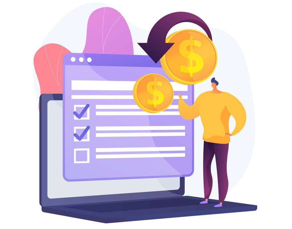 Passive earning. Personal bank account. Forex exchange. Crowdfunding, fund raising, investment transfer. Receiving income online. Payback with internet. Vector isolated concept metaphor illustration.