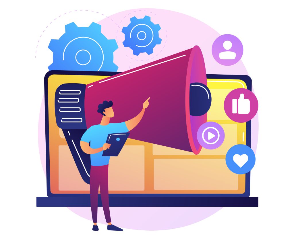 Online marketing abstract concept vector illustration. Digital marketing, online sales, social media strategy, SEO optimization, ecommerce, agency service, internet advertising abstract metaphor.
